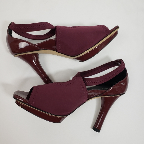 Taryn Burgundy Open Toe Heels - Picture 6 of 13